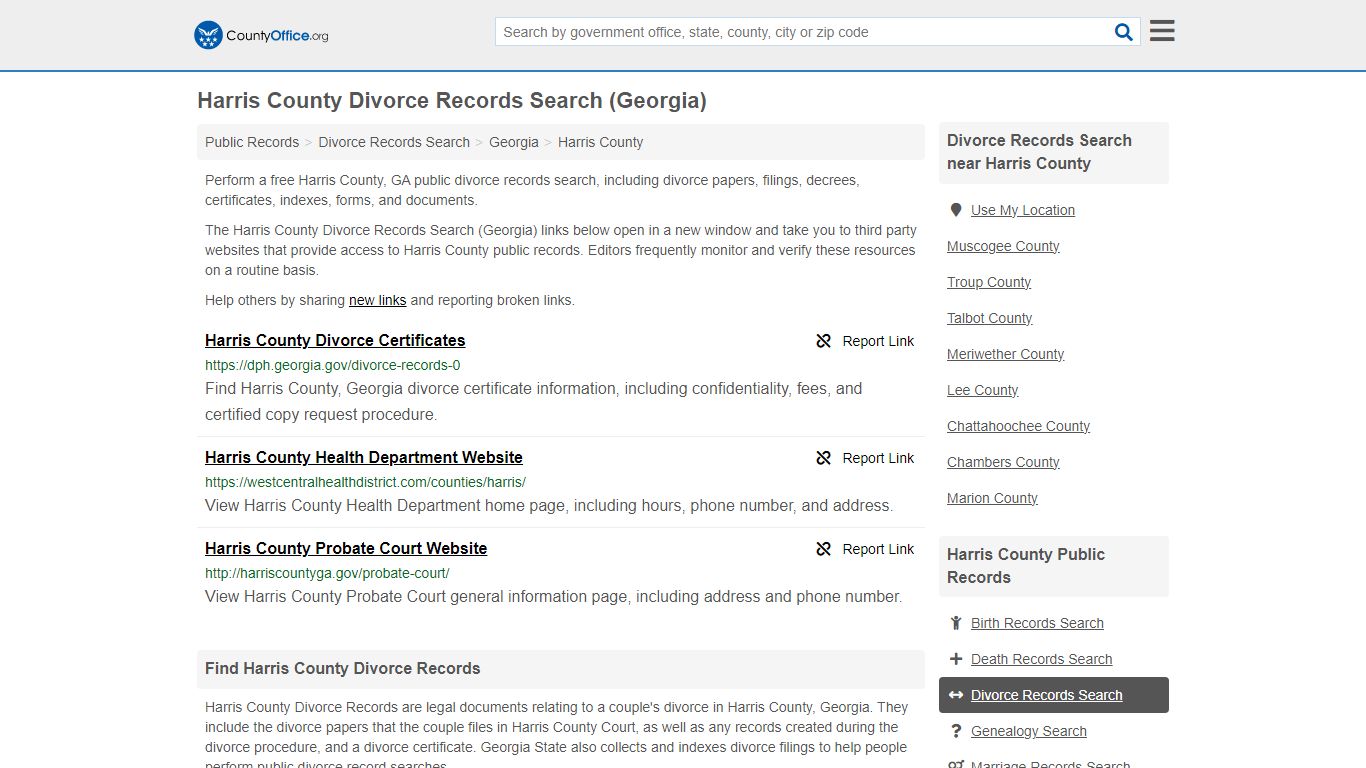Harris County Divorce Records Search (Georgia) - County Office